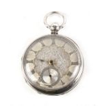 A Victorian silver cased open faced pocket watch, the silvered dial engraved with flowers, with