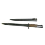 Yugoslav M1948 Mauser bayonet in its steel scabbard with Serbian arsenal markings in Cyrllic and