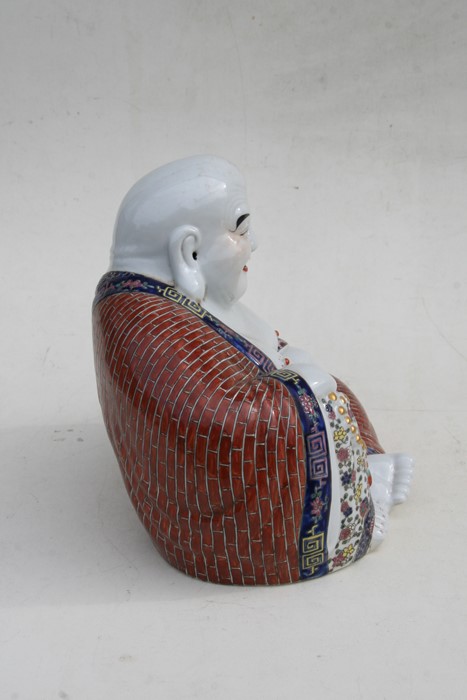 A Chinese famille rose figure in the form of a seated Buddha, impressed mark to underside, 26cms ( - Image 5 of 7