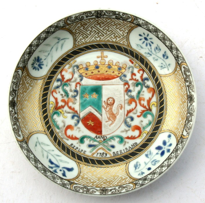 An 18th century Chinese Export tea bowl and saucer decorated with an Armorial crest dated 1783, 4. - Image 4 of 10