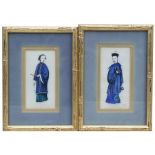 A pair of Chinese watercolour paintings on pith paper each depicting a standing dignitary,