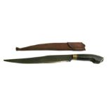 A large tribal dagger or short sword in its leather sheath. Blade length 35cms (13.75ins)
