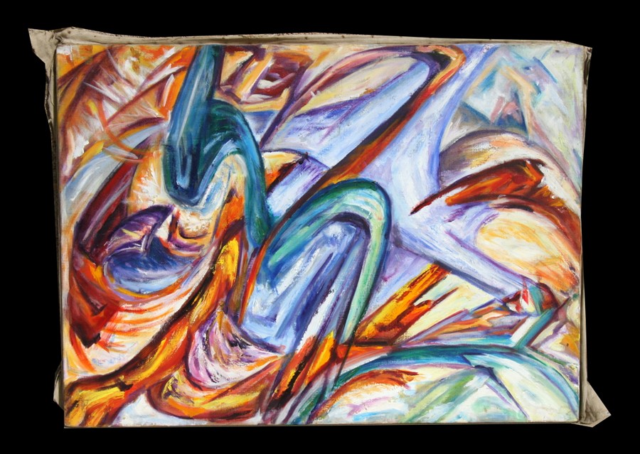 20th century school - Abstract Study of a Dragon - oil on canvas, unframed, 101 by 74cms (39.75 by