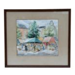 Raymond Malmstrom - The Market Place, Dinard - watercolour, framed & glazed, 37 by 33cms (14.5 by