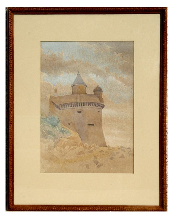 Harry Bowles - Study of a French Watch Tower - watercolour, inscribed to verso, with Charles