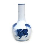 A Chinese blue & white bottle vase decorated with temple lions, four character blue mark to