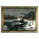 Donald M Shearer (b1925) - Snowy Highland River Scene - signed lower left, oil on canvas, framed, 89