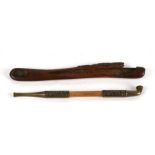 A late 19th / early 20th century kiseru pipe and wooden kiseru zutsu, the bamboo pipe with bronze