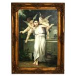 Rossini - Classical Maiden in a Garden with Cherubs - signed lower right, oil on canvas, framed,