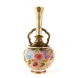 A Christopher Dresser style Old Hall two-handled vase decorated with flowers (restored), 41cms (