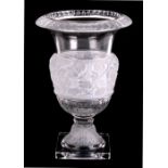 A Lalique style Versailles vase of classical baluster form, 31cms (12.75ins) high.Condition Report