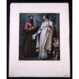 After Bartolome Esteban Murillo - St Leander and St Bonaventure - watercolour, unframed, 29 by 35cms