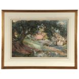 Attributed to Alfred John Billinghurst (1880-1963) - Pond with Ducks - watercolour, framed & glazed,