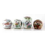 A group of Chinese famille rose ginger jars including one crackle glaze, the largest 17cms (6.