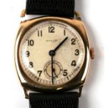 A 9ct gold Rolcox cushion shape wristwatch, the case marked for RWC Rolex Watch Company.