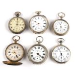 A group of five open faced pocket watches together with a full hunter pocket watch