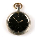 An Omega Royal Flying Corps open faced pilot's pocket watch, the black enamel dial with Arabic