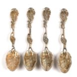 Four Victorian silver teaspoons, naturalistically cast as leaves with William Eley maker's mark.