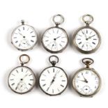 A group of six open face pocket watchesCondition ReportAll appear to be in working order but do