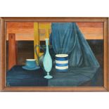 Rose Maureen Russell - Still Life of Table, Chair & Pots - signed lower left and dated 1978, oil