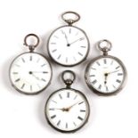 A group of four silver cased open faced pocket watches