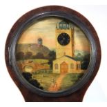 A 19th century painted clock picture / balloon mantle clock S Hayter movement, 37cms high, 23cm