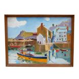 20th century Cornish School, harbour scene, oil on board, framed, 39cm by 29cm, 15.25ins by 11.5ins