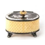 A Victorian silver plated tea caddy with ivory body and finial. 13cm 5ins wide. Condition Report