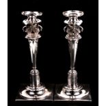 A pair of antique German silver candlesticks, the sconces supported by a pair of swans, the tapering