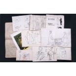 A quantity of original WWII hospital comical artwork; together with other items.