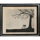 Dandeneau - A Bench Under A Tree - signed in pencil to the margin, black ink, framed & glazed, 20 by