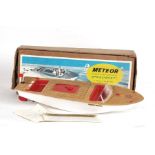 A Sutcliffe Meteor clockwork boat, complete with original box and sales receipt. Good working