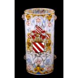 A 19th century Bohemian Historismus armorial glass vase, with ornate enamelled crest and applied