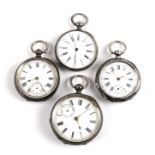 A group of four silver cased open faced pocket watches