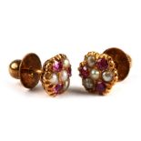 A pair of Indian gold stud earrings set with rubies and pearls, 3g.Condition ReportNot marked but