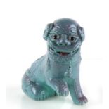 A robins egg glaze Chinese fo dog, 17cms (6.75ins) high.Condition Report Glued repair to the front