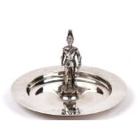 A military silver dish with central lifeguard soldier, Sheffield 1993, Engraved Major N G C Hamilton