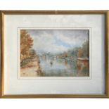 Early 20th century school - River Scene - probably the Thames at Twickenham, initialled 'PN' and