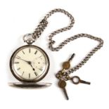 A silver cased full hunter pocket watch, the white enamel dial with Roman numerals and subsidiary