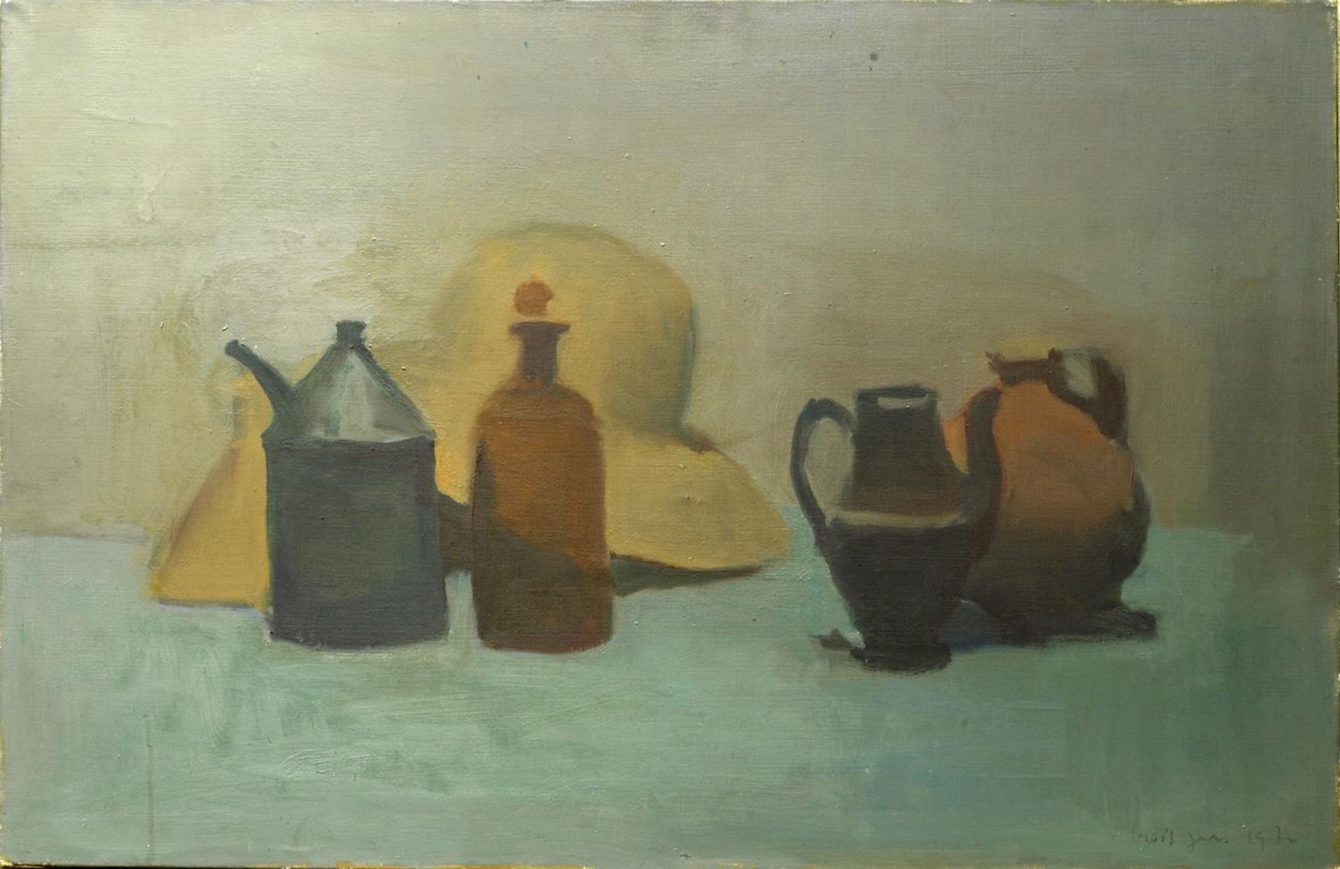 Jean LANGLOIS (8 mars 1923-15 janvier 2014) - « Chapeau de paille, poteries, carafe [...]