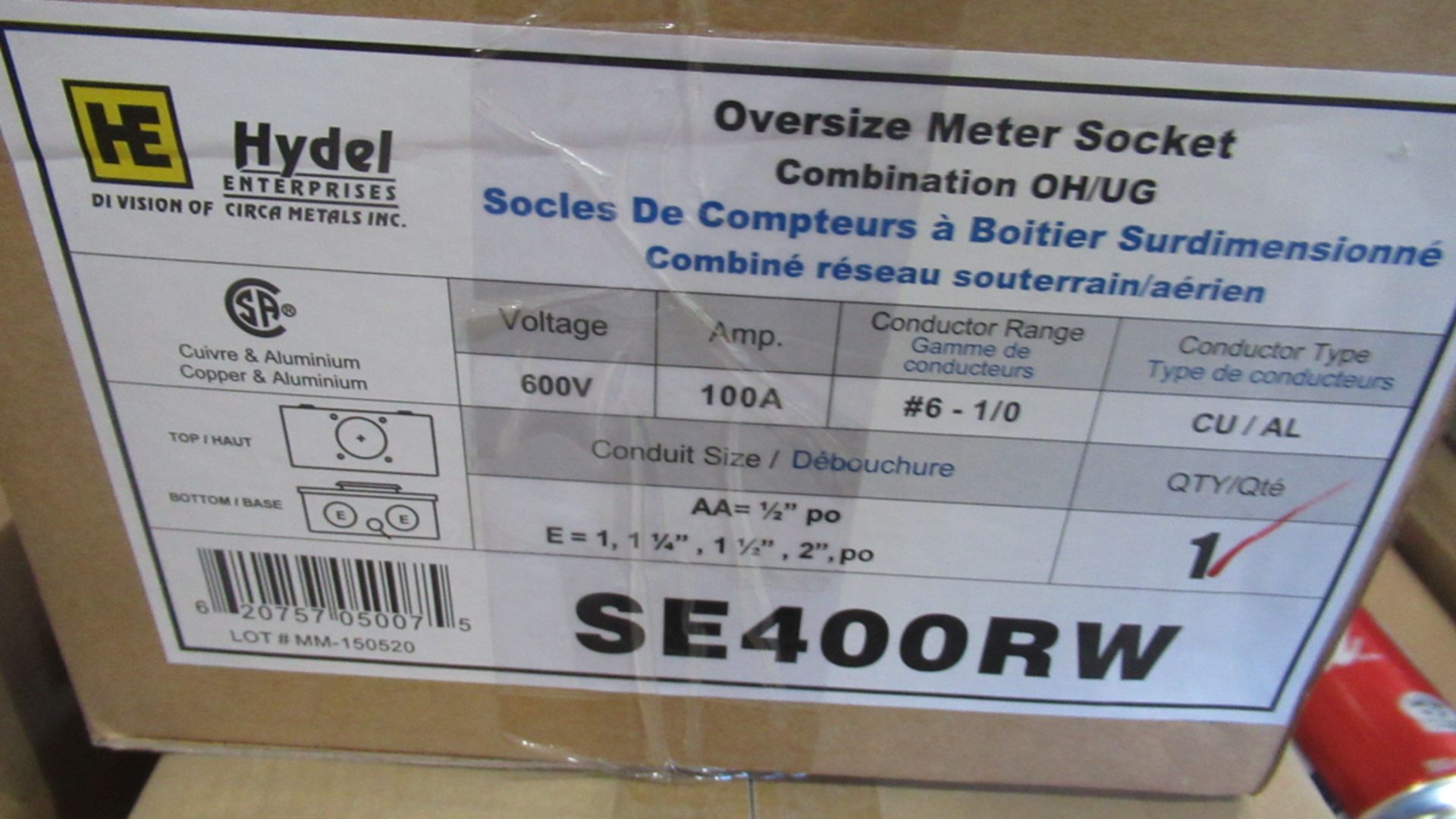 socles à compteurs HYDEL SE400RW, 600 volts, 100A - Image 2 of 2