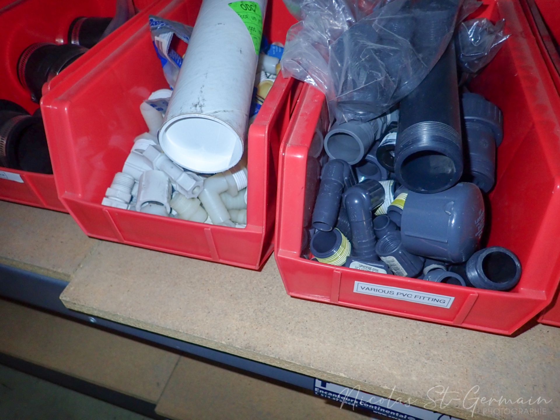 LOT OF ASSORTED S/S & PVC FITTINGS W/ PLASTIC BINS (1 SHELVE - 1 SIDE) - Image 2 of 3
