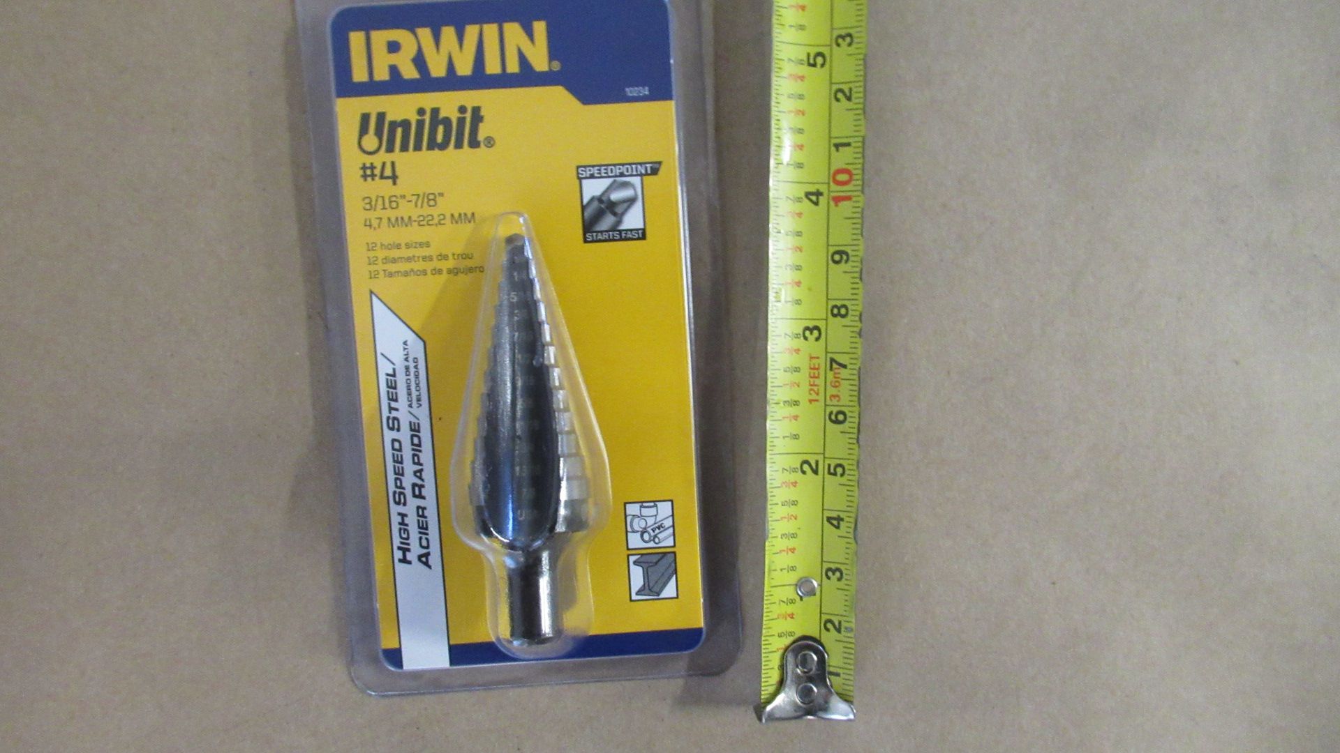 UNIBIT #4 ACIER RAPIDE 3/16"-7/8" IRWIN 10234