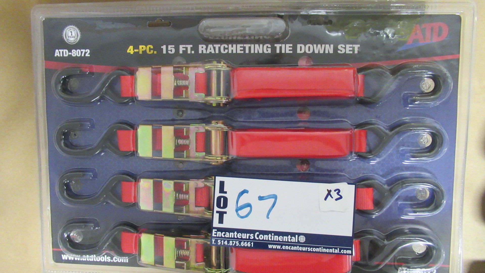 4PCS DE 15' RATCHETING TIE DOWN SET ATD-8072