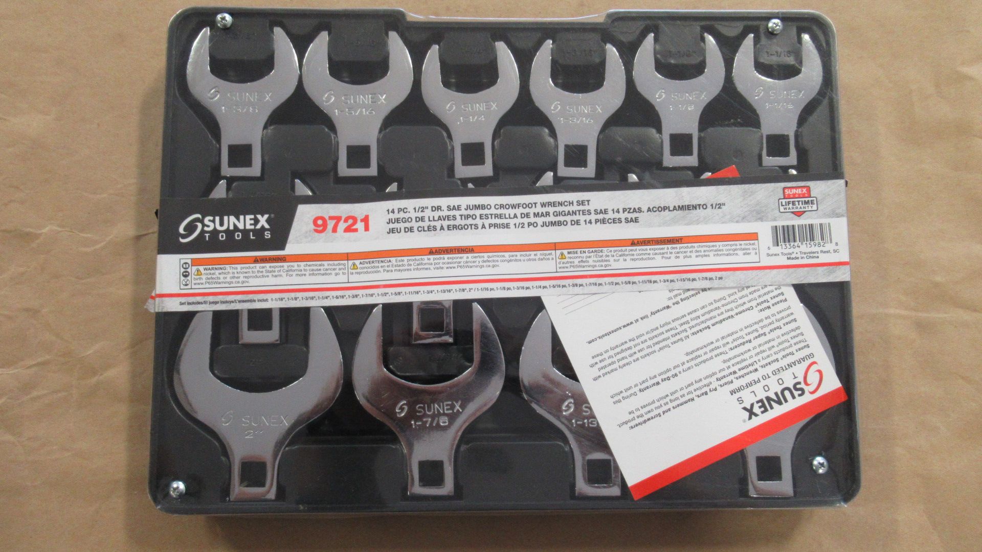 14PC 1/2" DR SAE 1-1/16"-2" JUMBO CROWFOOT WRENCH SET SUNEX TOOLS 9721