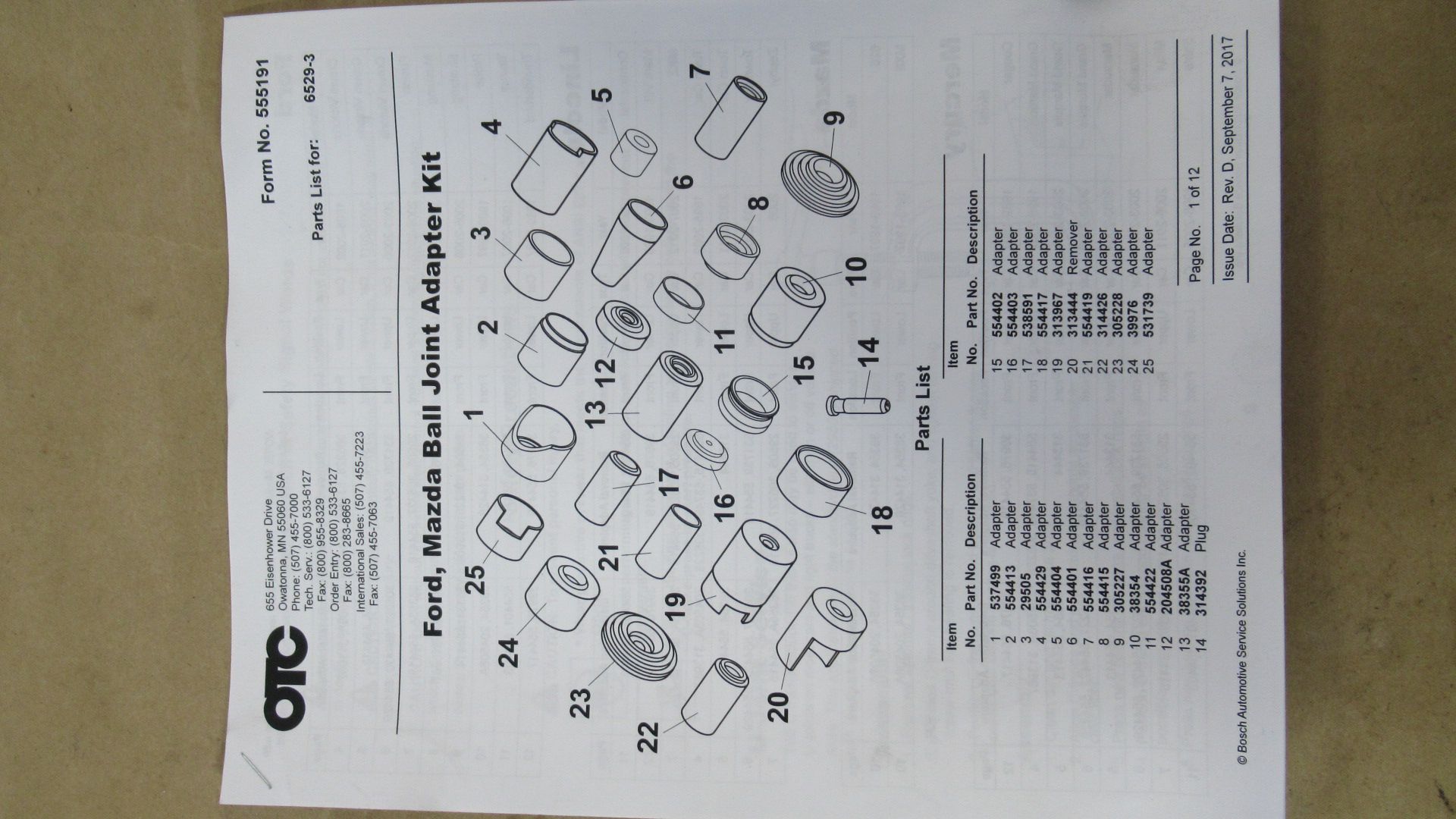 FORD AUTO BALL JOINT SERVICE SET OTC 6529-3