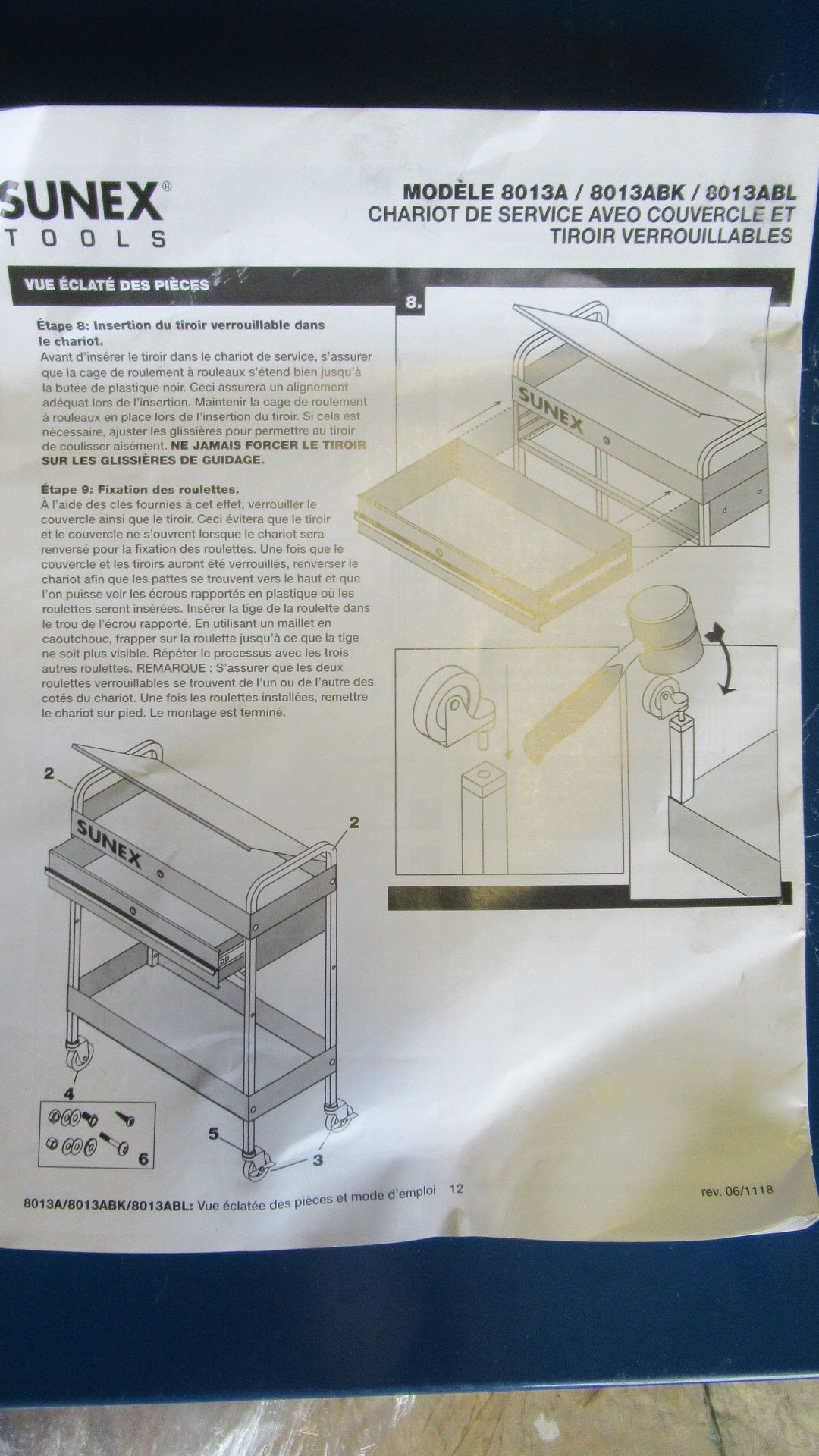 SERVICE CART W/LOCKING TOP & DRAWER BLUE SUNEX TOOLS 8013ABL - Image 2 of 2