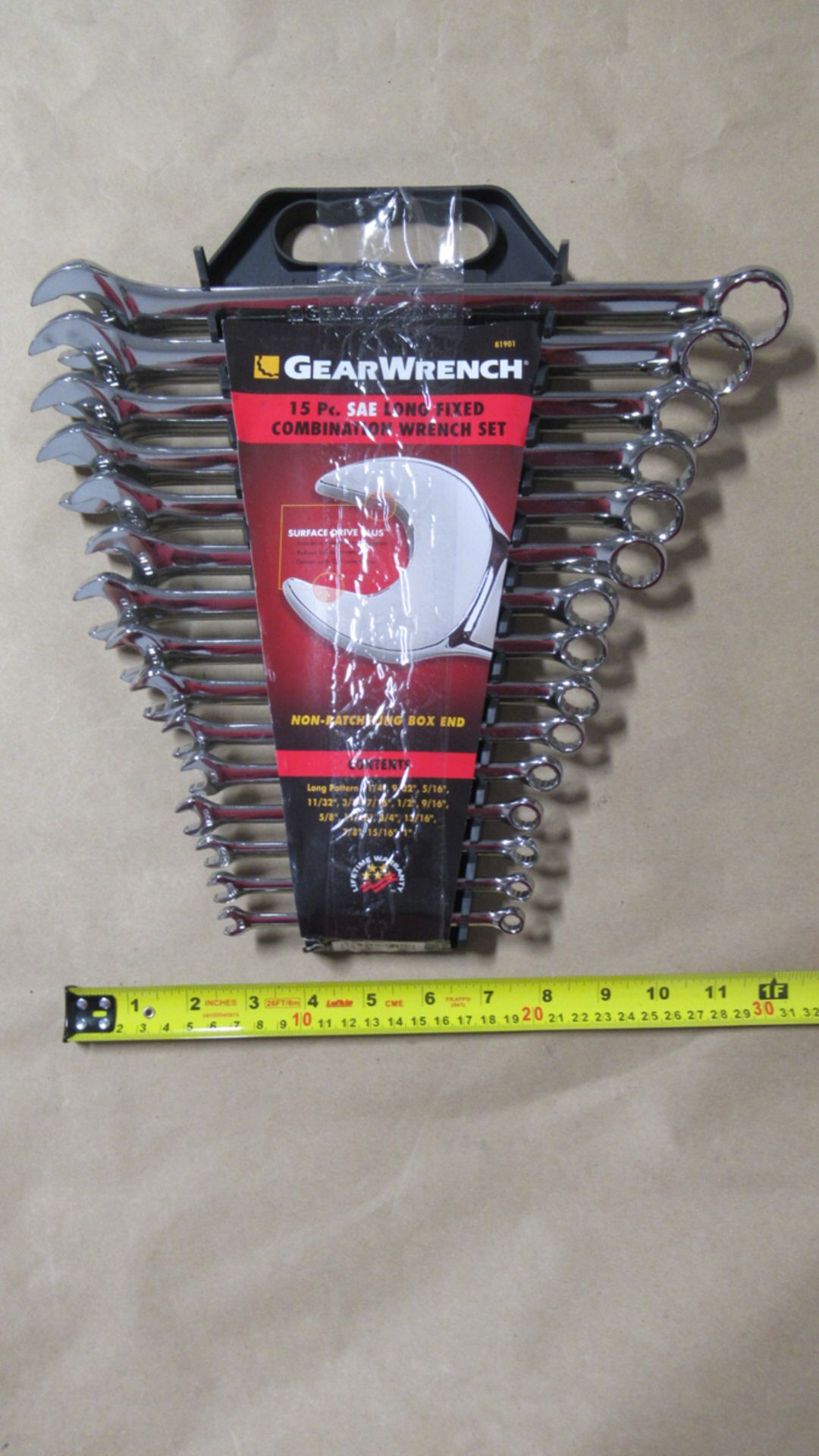 15 PC sae 1-4"-1" LONG FIXED COMBINATION WRENCH SET GW 81901