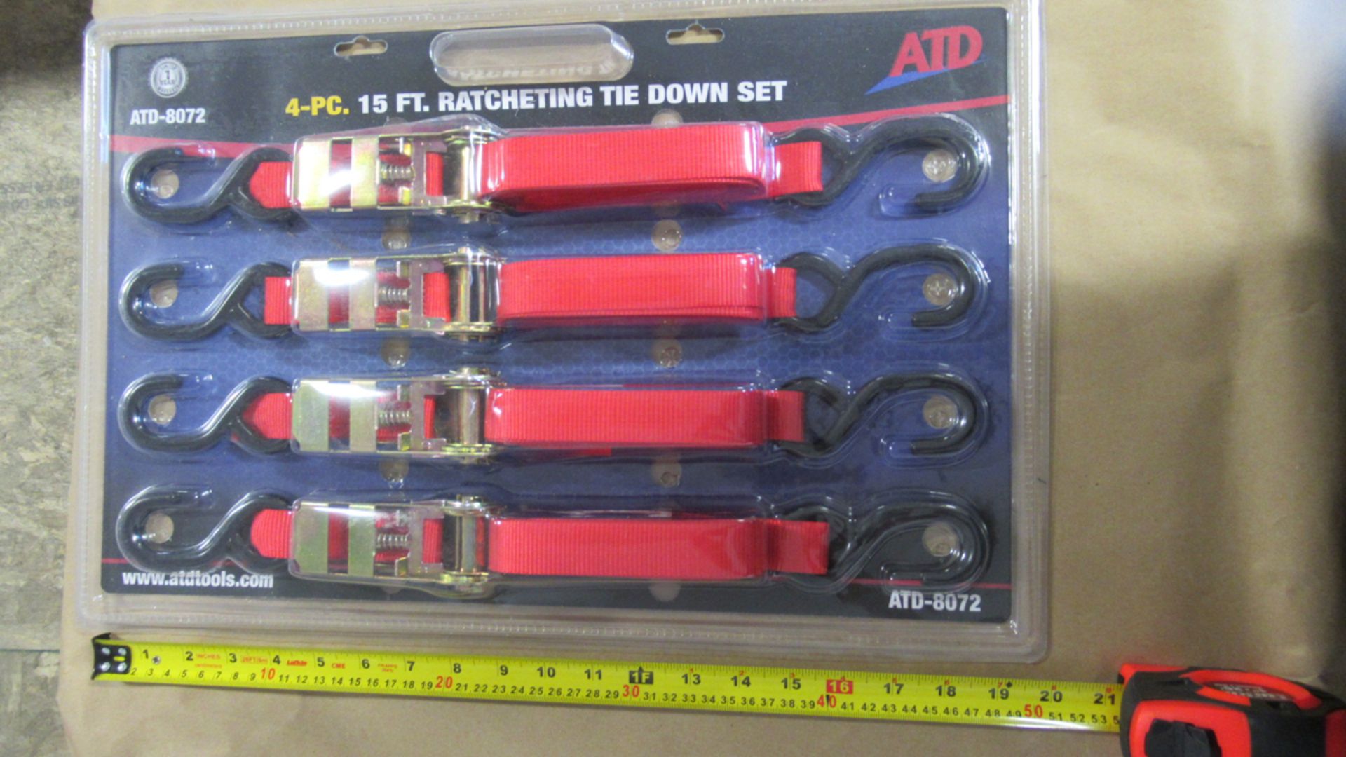 4 PC 15' RATCHETING TIE DOWN SET ATD 8072