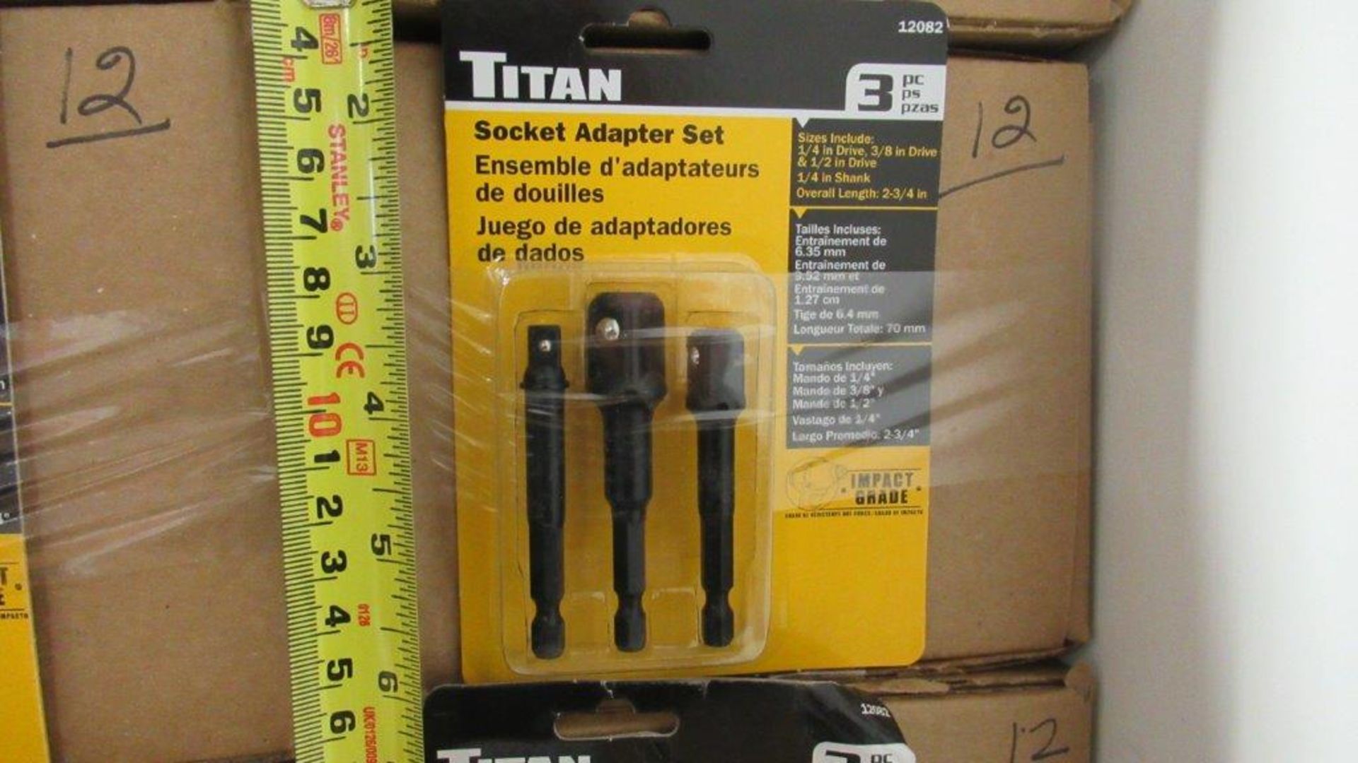 3-PC SOCKET ADAPTER SET, 1/4'' SHANK, 1/4'', 3/8'', 1/2'' DRIVES, TITAN-12082